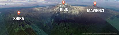 Aerial view of Mount Kilimanjaro showing Kibo, Mawenzi, and Shira volcanic cones