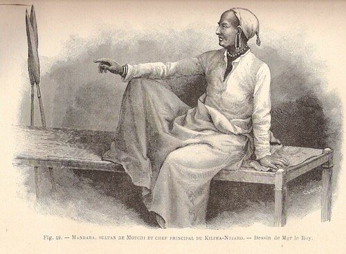 Historical portrait or representation of Mangi Mandara, the Chagga chief from Moshi known as the Sultan of the Chagga | Kili Quests