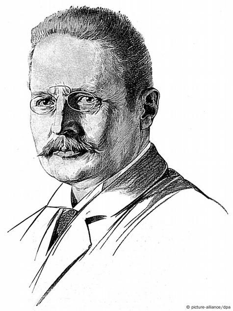 Black and white sketch of Hans Meyer, the first European to summit Mount Kilimanjaro in 1889.